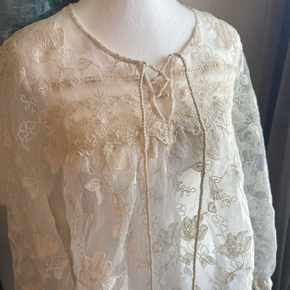 Sundance Sheer Floral Lace Blouse Boho Chic Coastal Cowgirl Cottagecore Retro - Picture 2 of 9